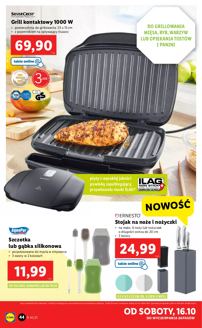 Gazetka promocyjna Lidl - GAZETKA - ważna 11.10 do 17.10.2021 - strona 44 - produkty: Grill, Grill kontaktowy, Noż, Nożyczki, Pojemnik, Sok, Stojak, Szczotka, Talerz