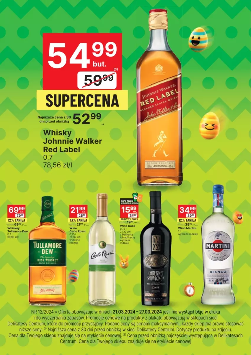 Gazetka promocyjna Delikatesy Centrum - Folder alkoholowy DC12 - ważna 21.03 do 27.03.2024 - strona 2 - produkty: Carlo Rossi, Johnnie Walker, Martini, Rama, Rum, Tullamore Dew, Whiskey, Whisky, Wino