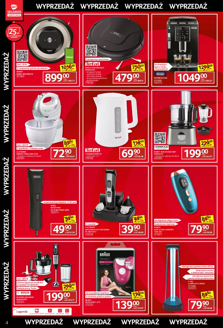 Gazetka promocyjna Selgros - Katalog Wyprzedaż - ważna 22.09 do 05.10.2022 - strona 4 - produkty: Blender, Braun, Czajnik, Depilator, Depilator laserowy, Gra, IRobot, Lampa, Manta, Maszynka, Mikser, Mikser z misą, Mop, Narożnik, Por, Rama, Robot, Roomba, Ser, Szynka, Top