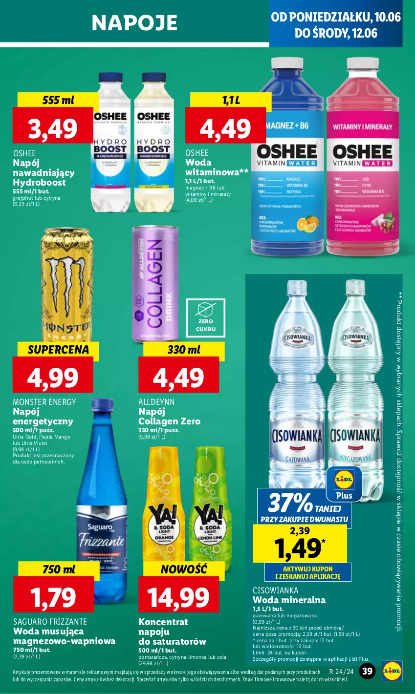 Gazetka promocyjna Lidl - GAZETKA - ważna 10.06 do 12.06.2024 - strona 47 - produkty: Cisowianka, Grejpfrut, Limonka, Magnez, Mango, Mus, Napój, Napój energetyczny, Napoje, Oshee, Woda, Woda mineralna