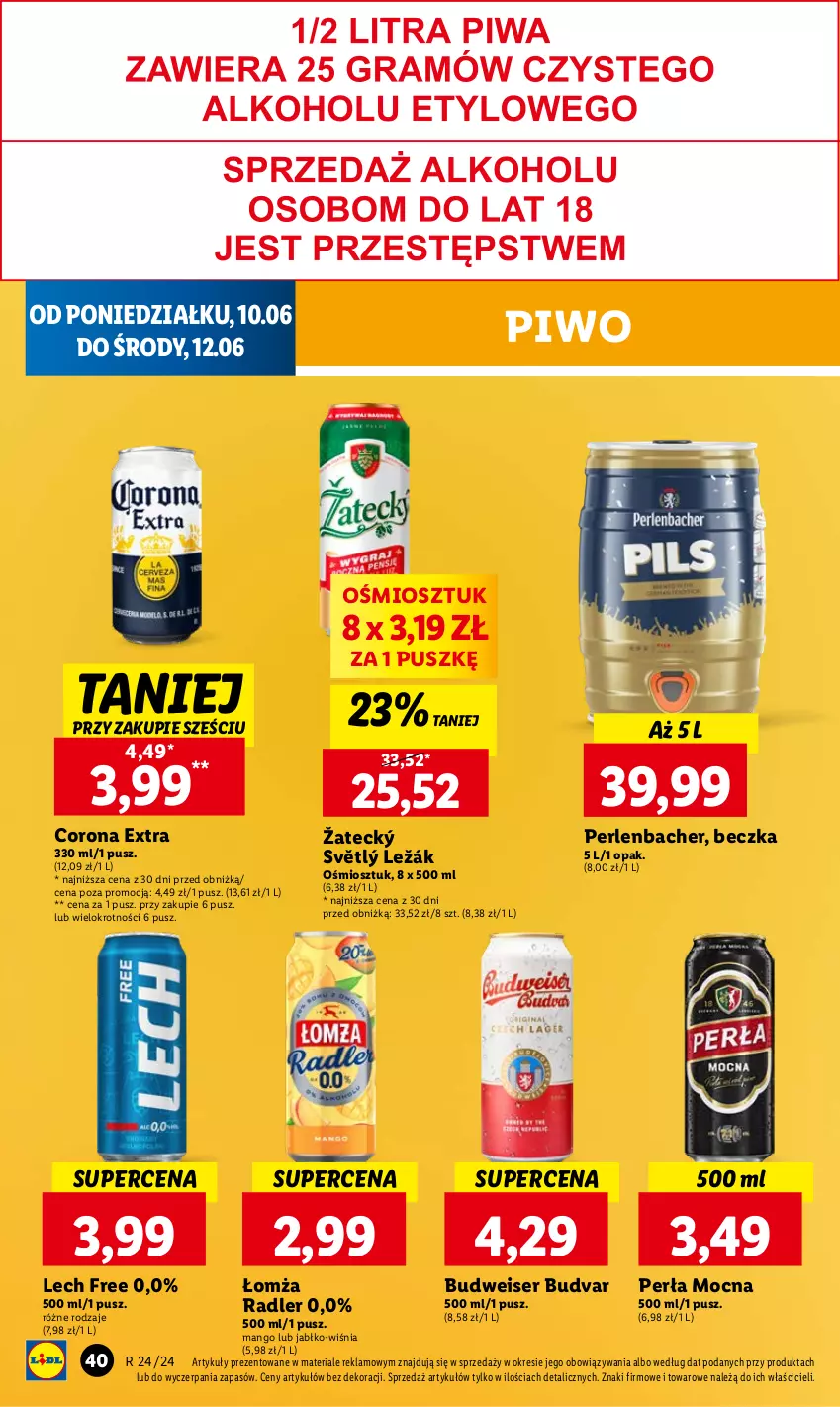 Gazetka promocyjna Lidl - GAZETKA - ważna 10.06 do 12.06.2024 - strona 48 - produkty: Corona Extra, Mango, NBA, Perła, Piwo, Radler, Ser