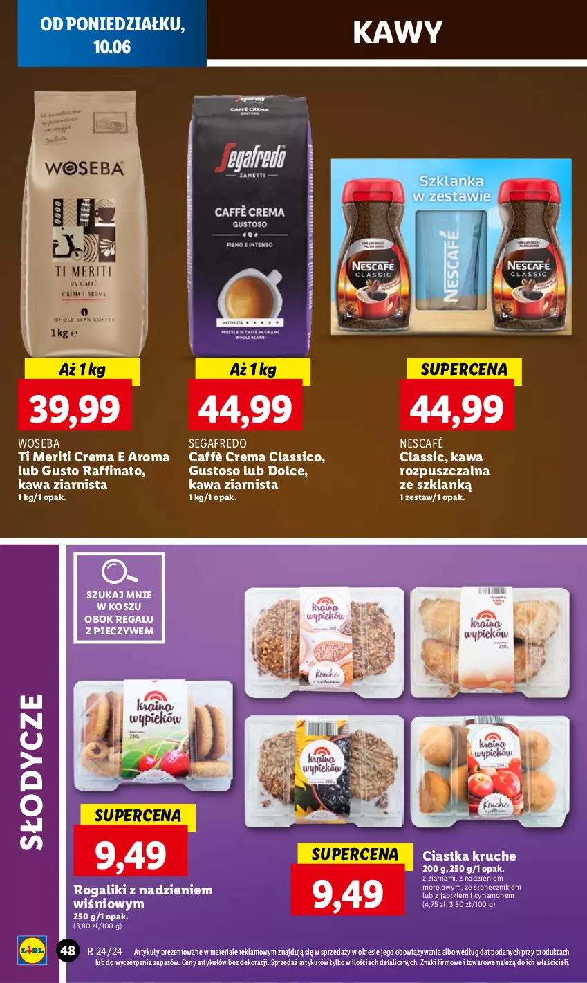 Gazetka promocyjna Lidl - GAZETKA - ważna 10.06 do 12.06.2024 - strona 56 - produkty: Ciastka, Kawa, Kawa rozpuszczalna, Kawa ziarnista, Kosz, Nescafé, Piec, Regał, Rogal, Segafredo, Woseba