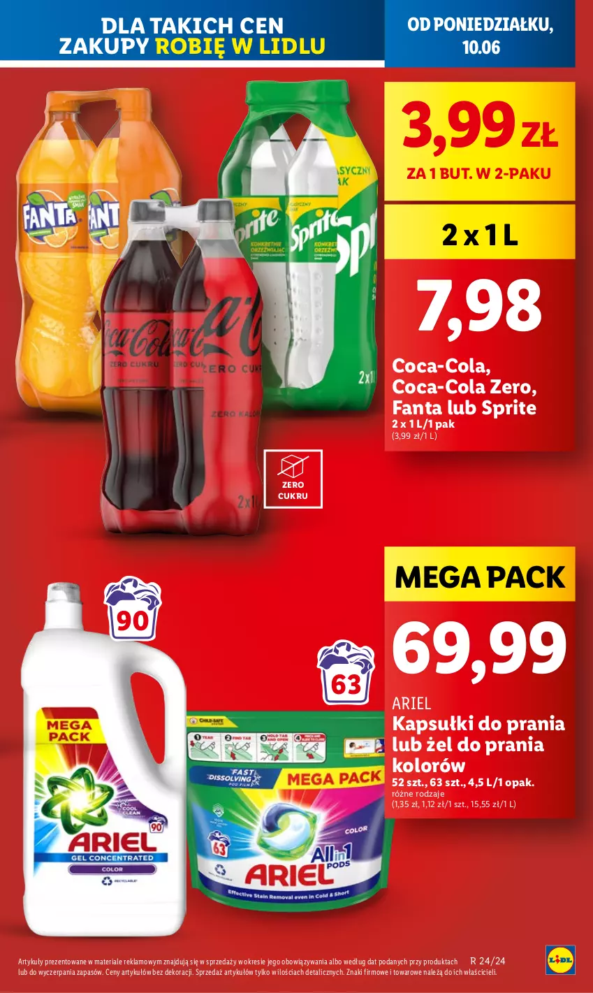 Gazetka promocyjna Lidl - GAZETKA - ważna 10.06 do 12.06.2024 - strona 9 - produkty: Ariel, Coca-Cola, Fa, Fanta, Kapsułki do prania, Sprite