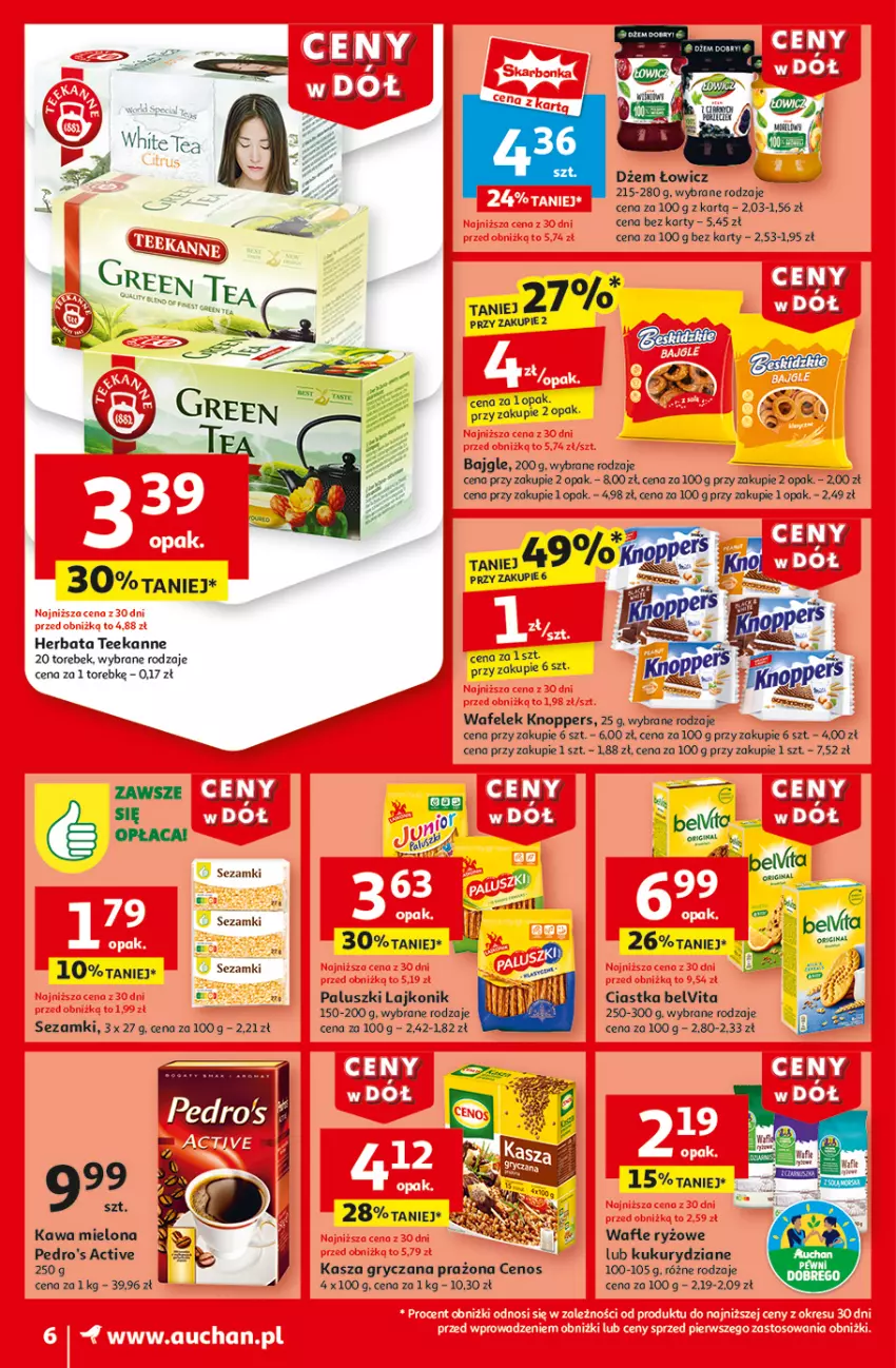 Gazetka promocyjna Auchan - Gazetka CENY W DÓŁ Hipermarket Auchan - ważna 02.01 do 08.01.2025 - strona 8 - produkty: Bajgle, BelVita, Cenos, Ciastka, Gin, Gry, Herbata, Kasza, Kasza gryczana, Kawa, Kawa mielona, Knoppers, Lajkonik, Ryż, Sezam, Teekanne, Wafelek, Wafle