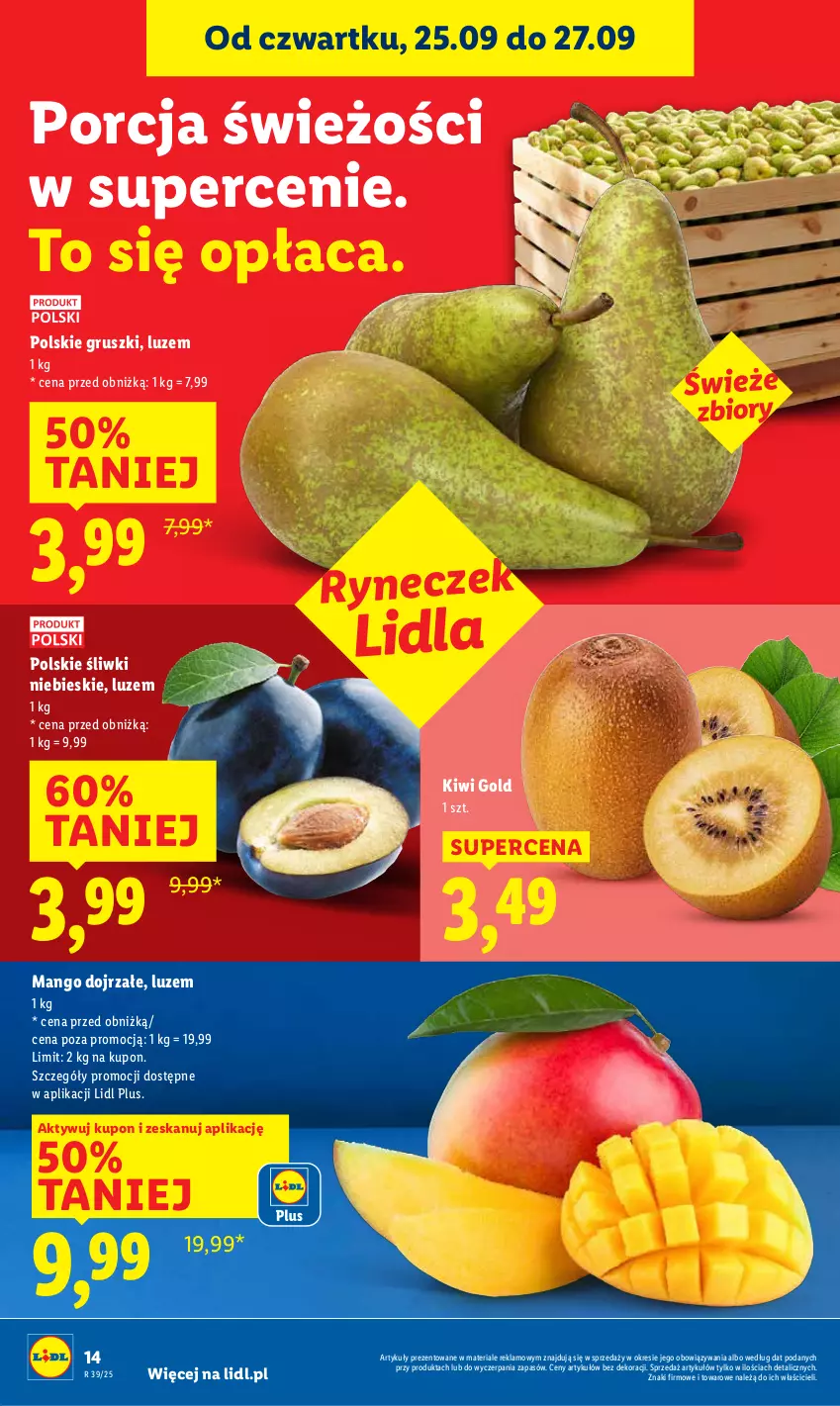 Gazetka promocyjna Lidl - GAZETKA - ważna 25.09 do 27.09.2025 - strona 16 - produkty: Gruszki, Kiwi, Mango, Por