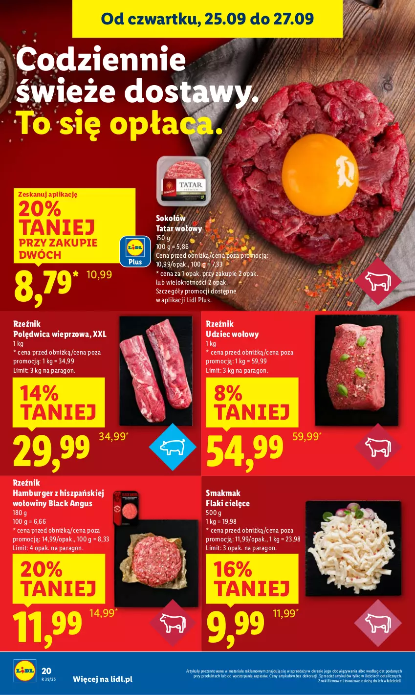 Gazetka promocyjna Lidl - GAZETKA - ważna 25.09 do 27.09.2025 - strona 22 - produkty: Burger, Flaki, Hamburger, Lack, Polędwica, Sok, Sokołów, Tatar wołowy, Udziec wołowy