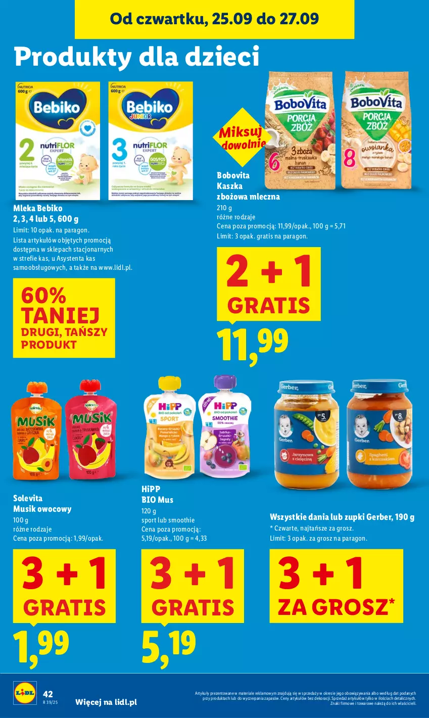 Gazetka promocyjna Lidl - GAZETKA - ważna 25.09 do 27.09.2025 - strona 46 - produkty: Bebiko, BoboVita, Dzieci, Gerber, Gra, HiPP, Hipp Bio, Mus, Por, Smoothie, Sport