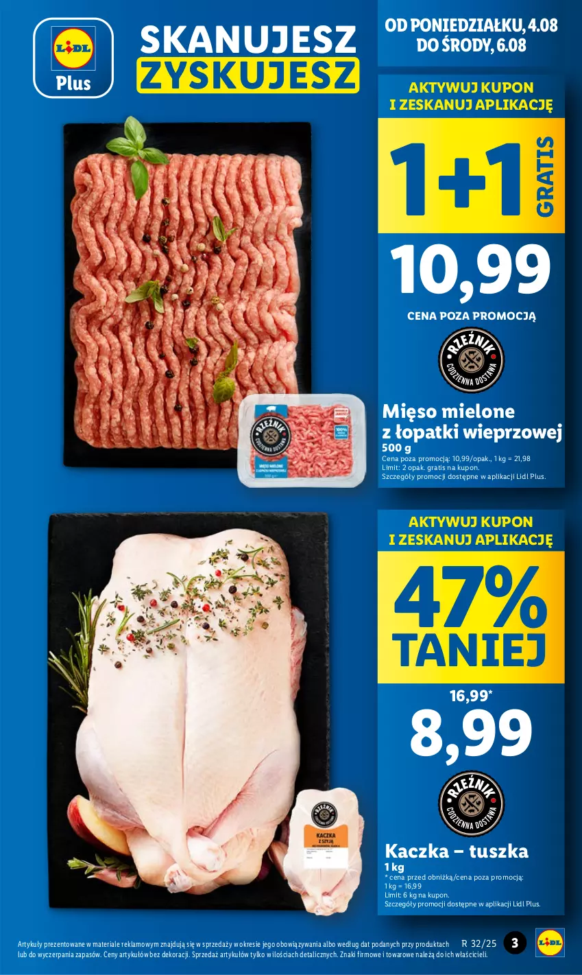 Gazetka promocyjna Lidl - GAZETKA - ważna 04.08 do 06.08.2025 - strona 3 - produkty: Gra, Kaczka, Mięso, Mięso mielone, Mięso mielone z łopatki wieprzowej, Tusz