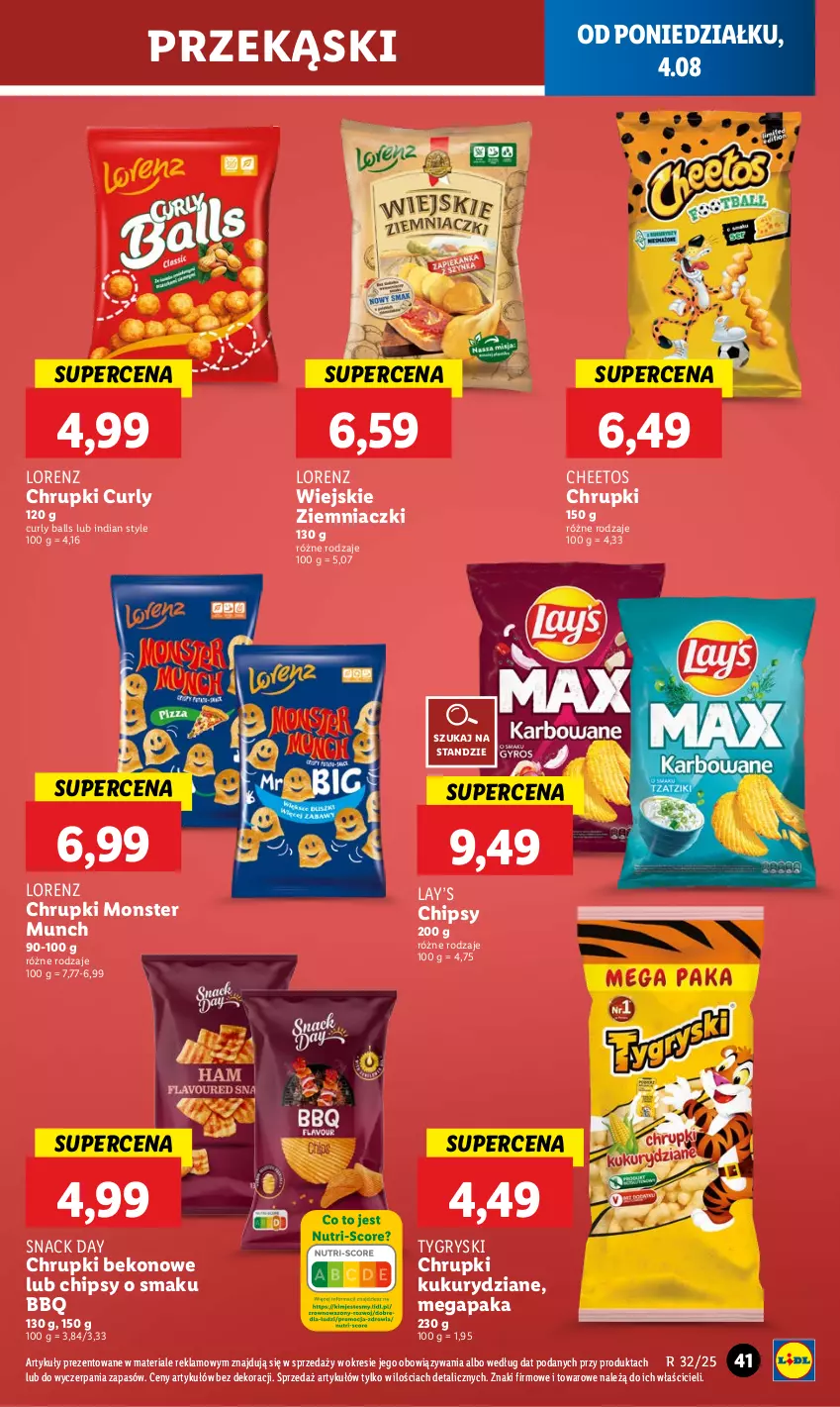Gazetka promocyjna Lidl - GAZETKA - ważna 04.08 do 06.08.2025 - strona 49 - produkty: Beko, Cheetos, Chipsy, Chrupki, Gry, Lay’s, Lorenz, Monster Munch