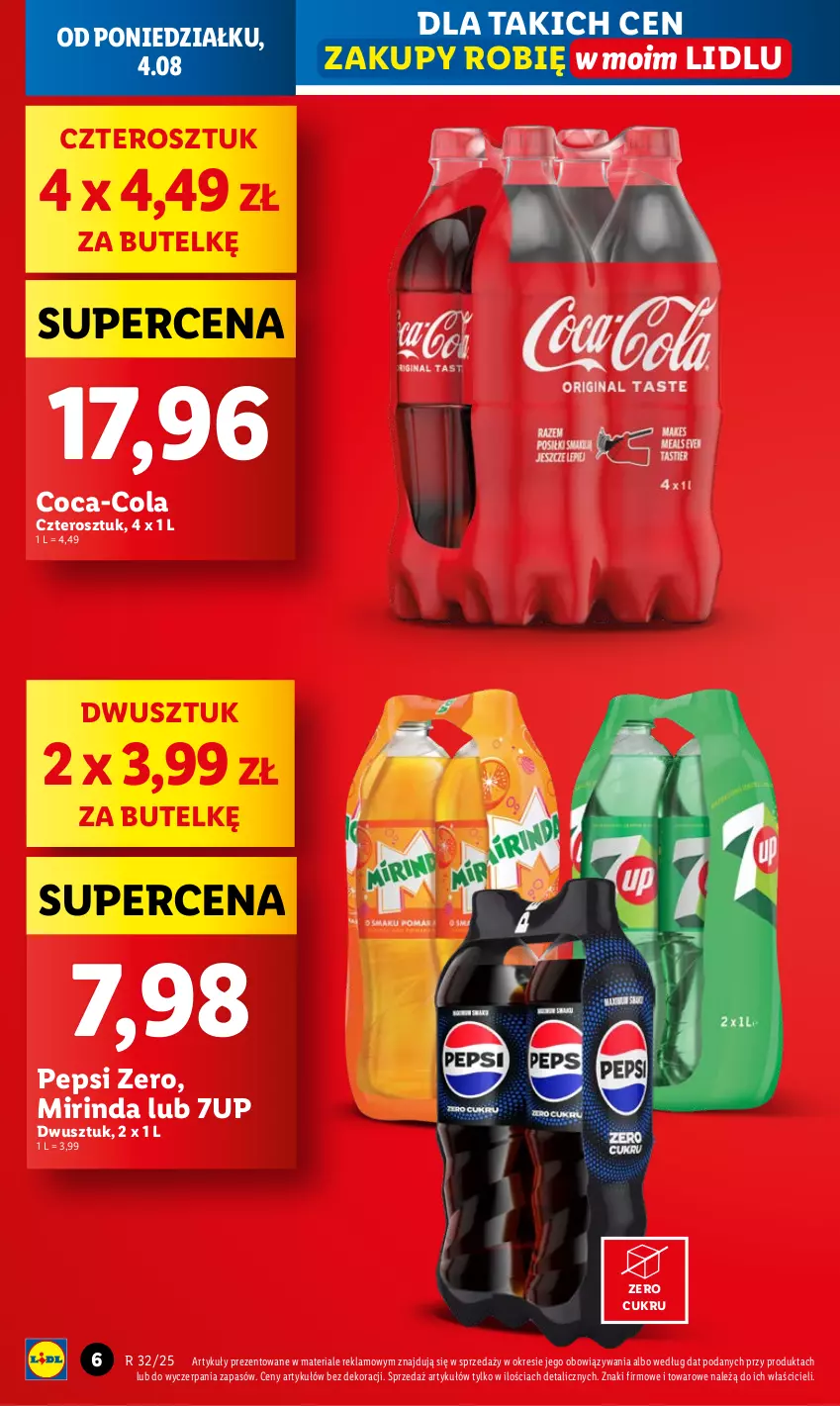 Gazetka promocyjna Lidl - GAZETKA - ważna 04.08 do 06.08.2025 - strona 6 - produkty: 7up, Coca-Cola, Mirinda, Pepsi
