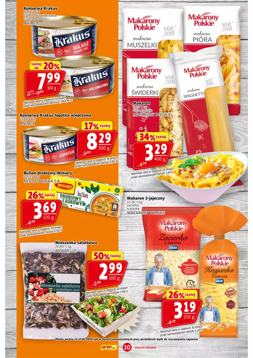 Gazetka promocyjna Prim Market - ważna 11.01 do 17.01.2024 - strona 10 - produkty: Bulion, Dell, Krakus, Lion, Makaron, Mus, Por, Sałat, Ser, Winiary, Zacierka