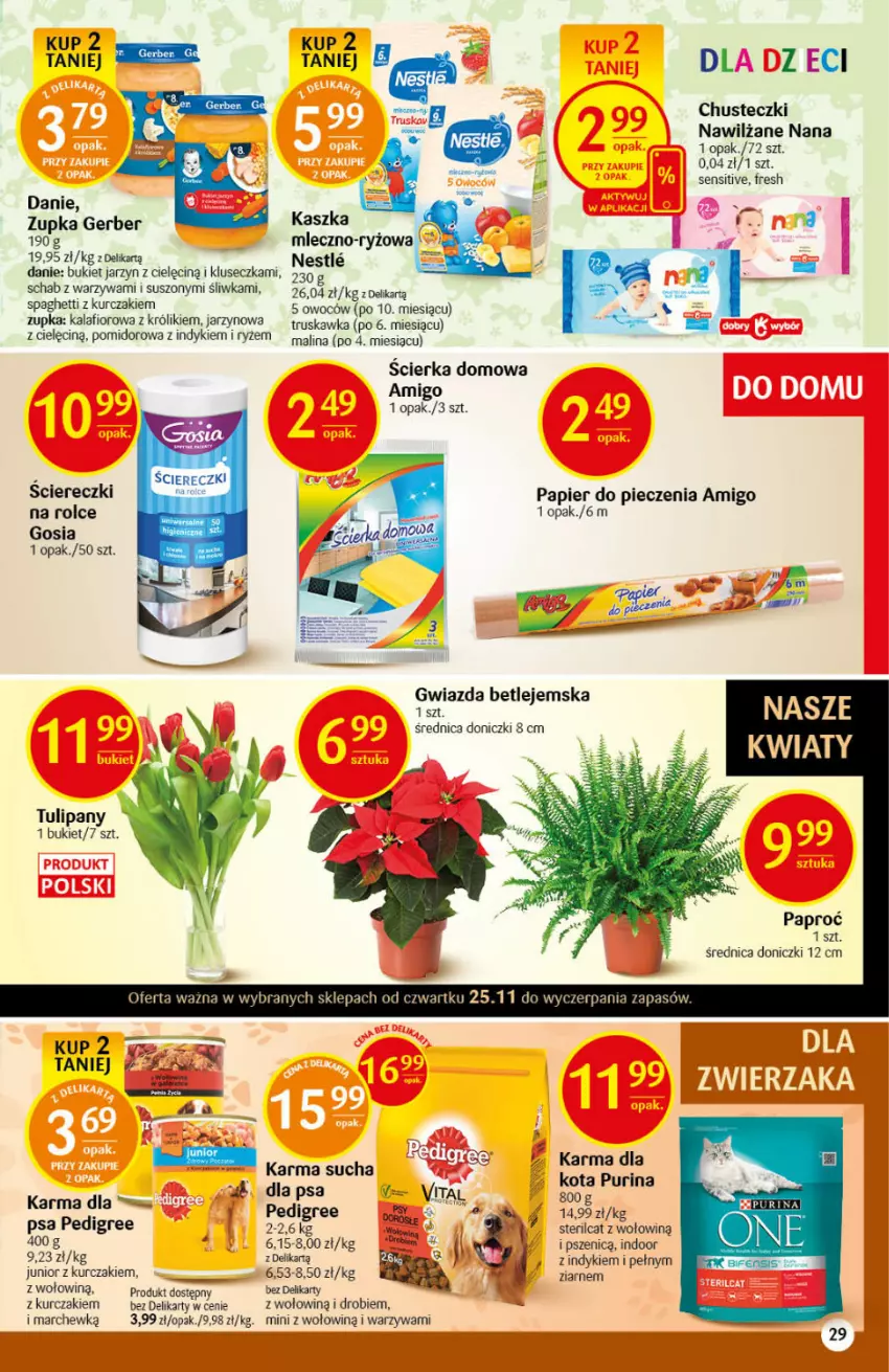 Gazetka promocyjna Delikatesy Centrum - Gazetka DC47 n. fresh - ważna 25.11 do 01.12.2021 - strona 29 - produkty: Bukiet, Chusteczki, Gerber, Gwiazda, Kalafior, Królik, Kurczak, Papier, Papier do pieczenia, Pedigree, Piec, Pur, Purina, Ryż, Spaghetti, Tulipan, Warzywa