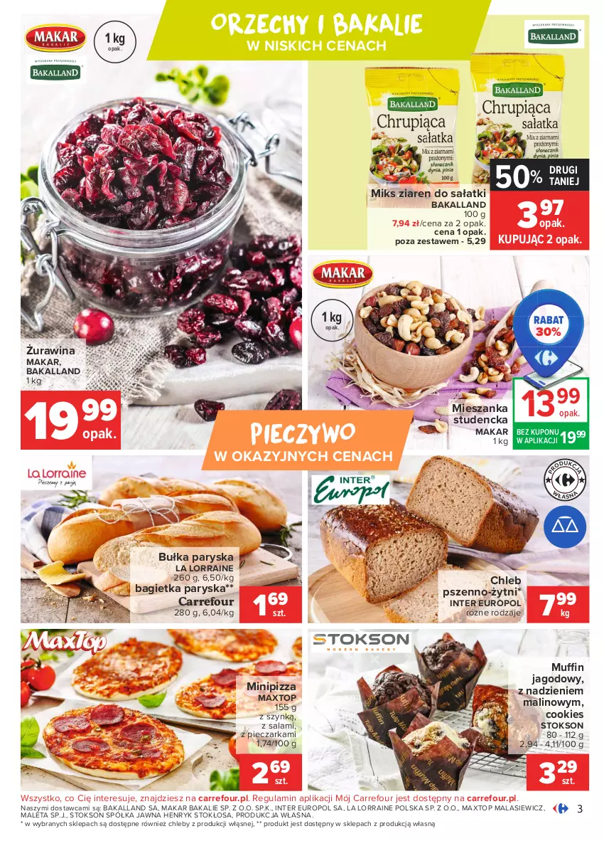 Gazetka promocyjna Carrefour - Gazetka Targ Świeżości - ważna 03.05 do 10.05.2021 - strona 3 - produkty: Bagietka, Bakalland, Bułka, Chleb, Mieszanka studencka, Piec, Pieczarka, Pieczywo, Pizza, Półka, Salami, Sałat, Top