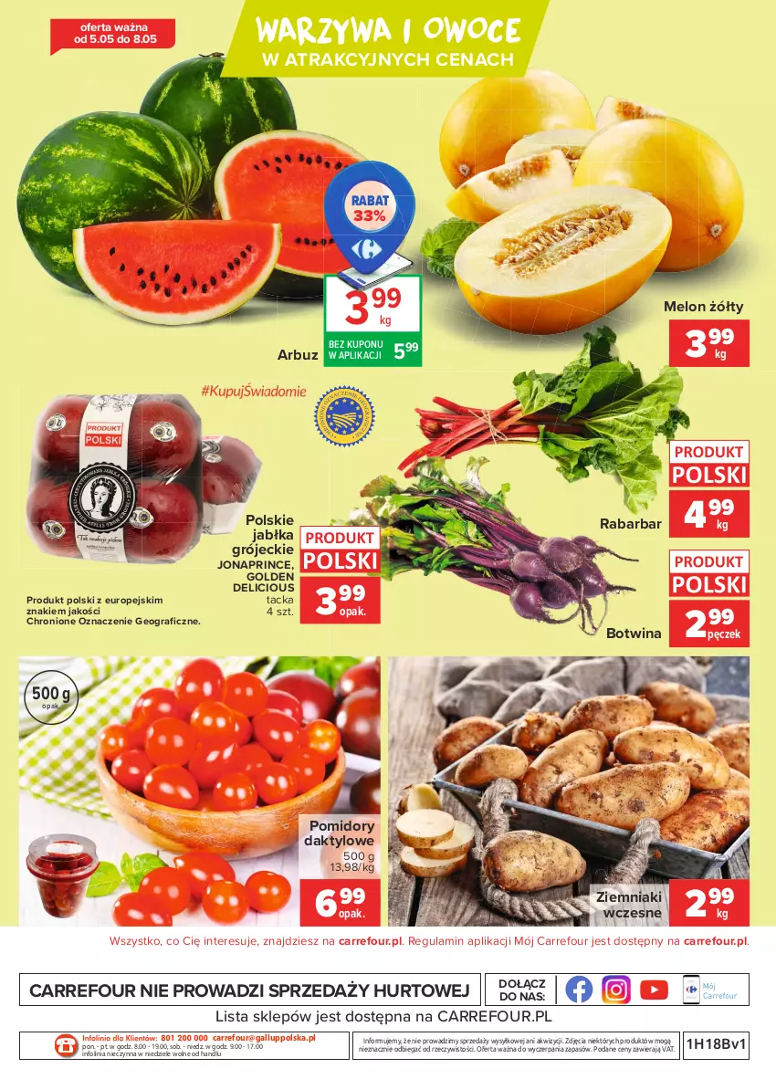 Gazetka promocyjna Carrefour - Gazetka Targ Świeżości - ważna 03.05 do 10.05.2021 - strona 4 - produkty: Arbuz, Gra, HP, Jabłka, Melon, O nas, Owoce, Pomidory, Warzywa, Warzywa i owoce, Ziemniaki