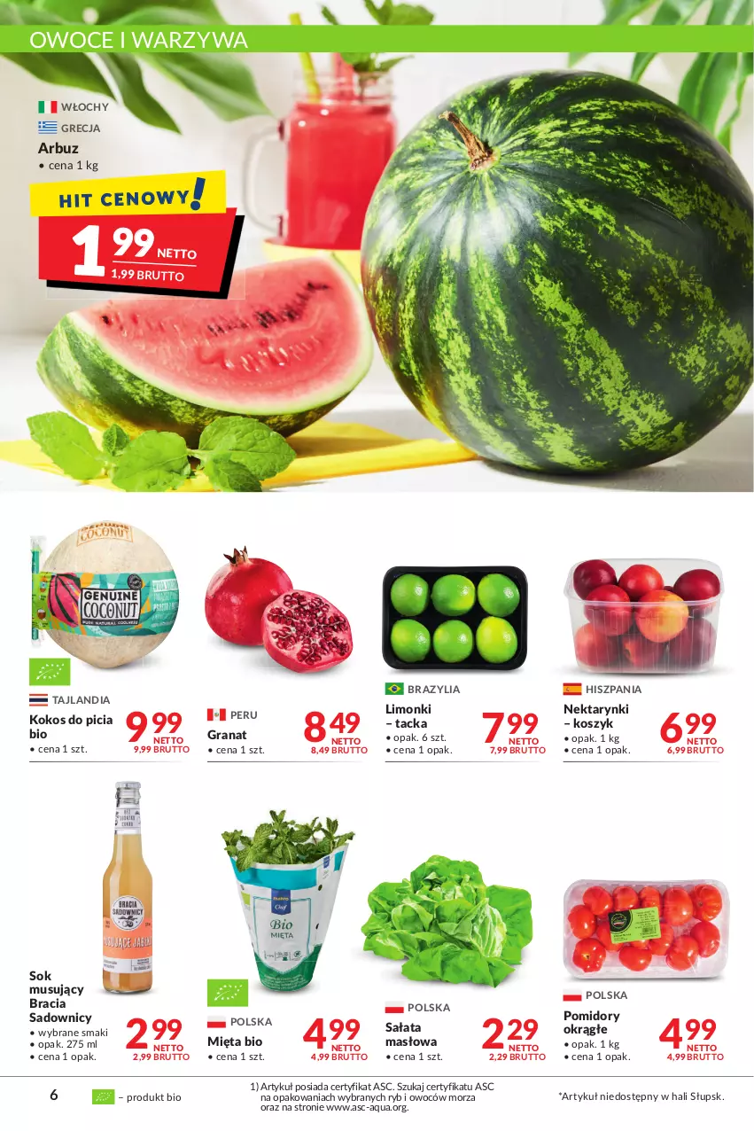 Gazetka promocyjna Makro - [Oferta promocyjna] Artykuły spożywcze i przemysłowe - ważna 26.07 do 08.08.2022 - strona 6 - produkty: Arbuz, Gra, Granat, Kokos, Kosz, Masło, Mięta, Mus, Nektar, Owoce, Pomidory, Sałat, Sałata masłowa, Sok, Warzywa