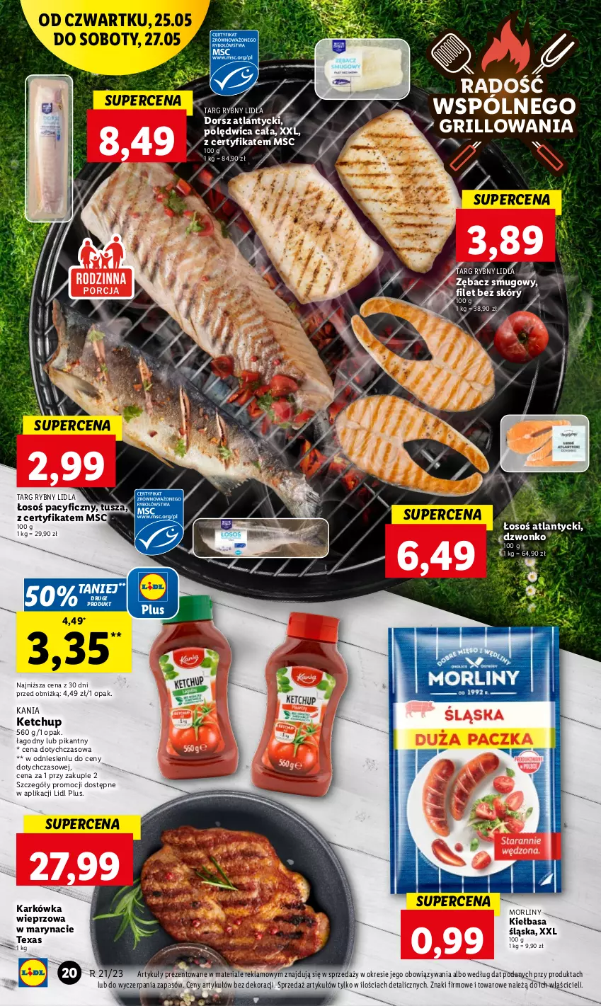 Gazetka promocyjna Lidl - GAZETKA - ważna 25.05 do 27.05.2023 - strona 22 - produkty: Dorsz, Grill, Karkówka wieprzowa, Ketchup, Kiełbasa, Kiełbasa śląska, Morliny, Polędwica, Tusz