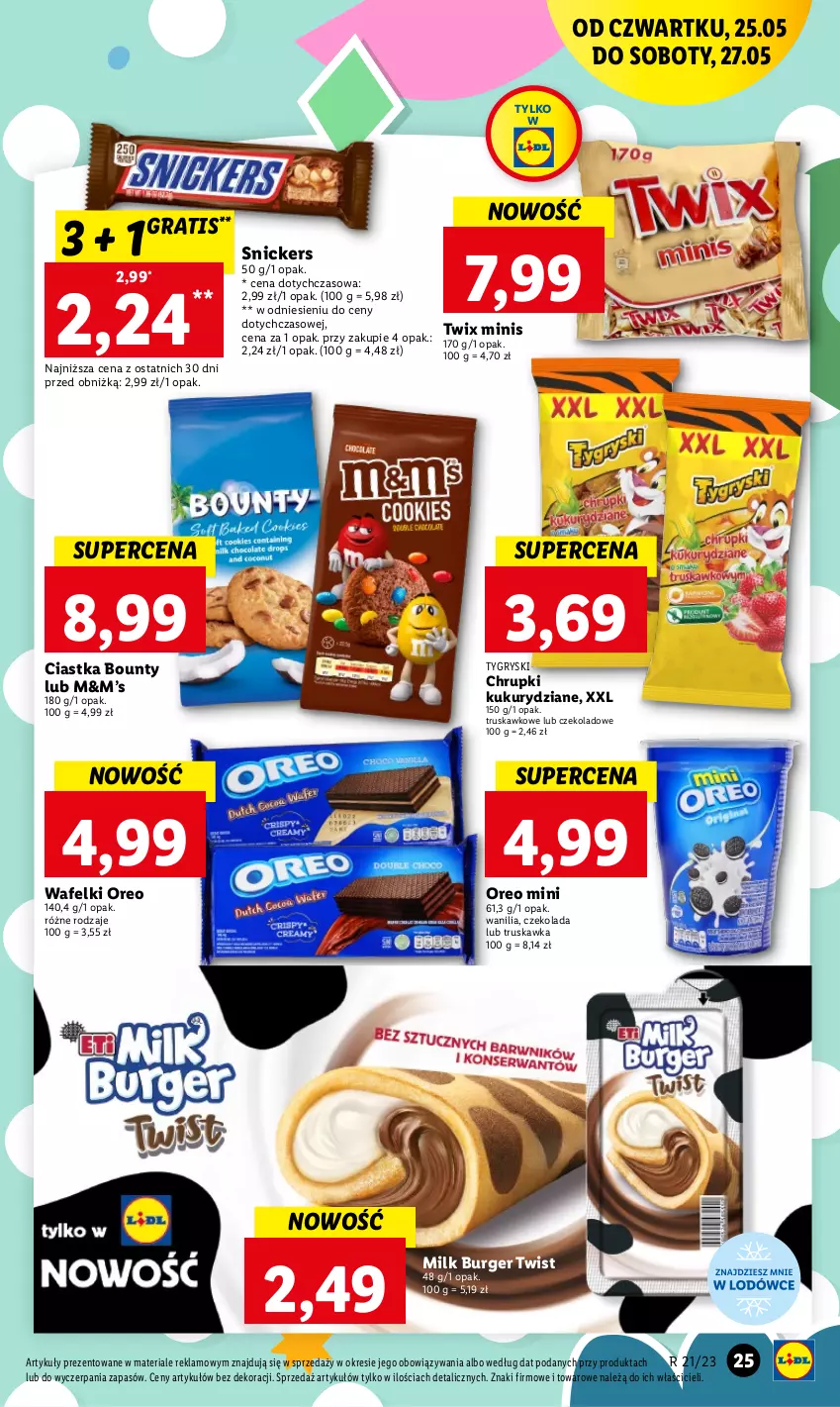 Gazetka promocyjna Lidl - GAZETKA - ważna 25.05 do 27.05.2023 - strona 29 - produkty: Bounty, Burger, Chrupki, Ciastka, Czekolada, Gra, Gry, Oreo, Snickers, Twix