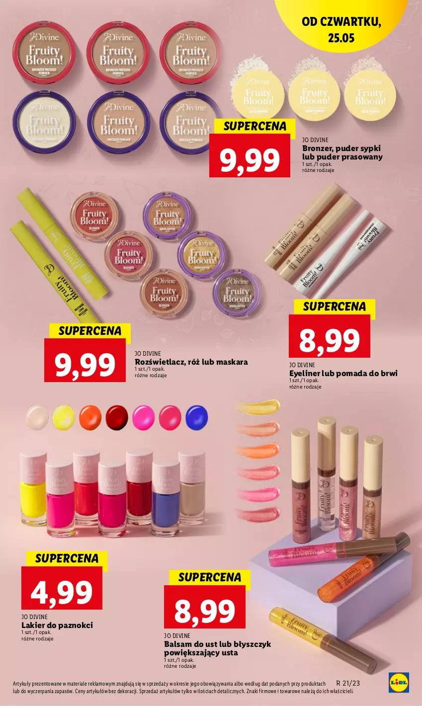 Gazetka promocyjna Lidl - GAZETKA - ważna 25.05 do 27.05.2023 - strona 35 - produkty: Balsam do ust, Bronzer, Divine, Lakier, Lakier do paznokci, Maska, Maskara, Pomada, Pomada do brwi, Puder, Puder prasowany, Rozświetlacz