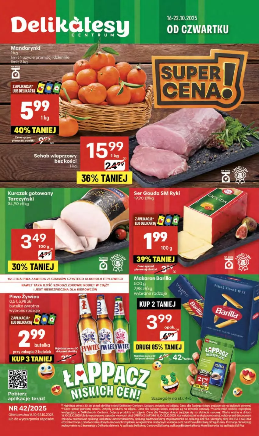 Gazetka promocyjna Delikatesy Centrum - Franczyza DC42 Czwartek - ważna 16.10 do 22.10.2025 - strona 1 - produkty: Dron, Gouda, Koc, Kurczak, Kurczak gotowany, Orka, Piec, Piwo, Por, Rum, Schab wieprzowy, Ser, Tarczyński, Tera, Tran