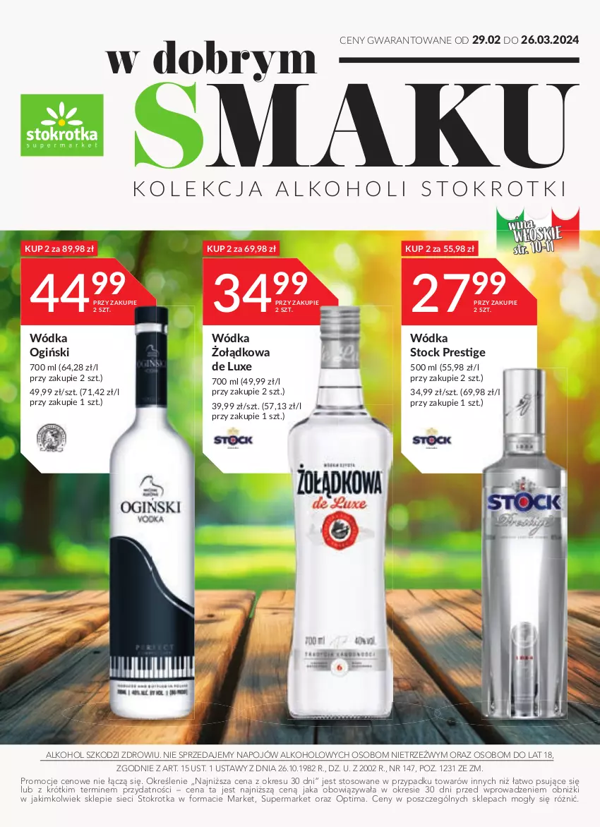 Gazetka promocyjna Stokrotka - Oferta alkoholowa - ważna 29.02 do 26.03.2024 - strona 1 - produkty: Ogiński, Optima, Stock, Wódka