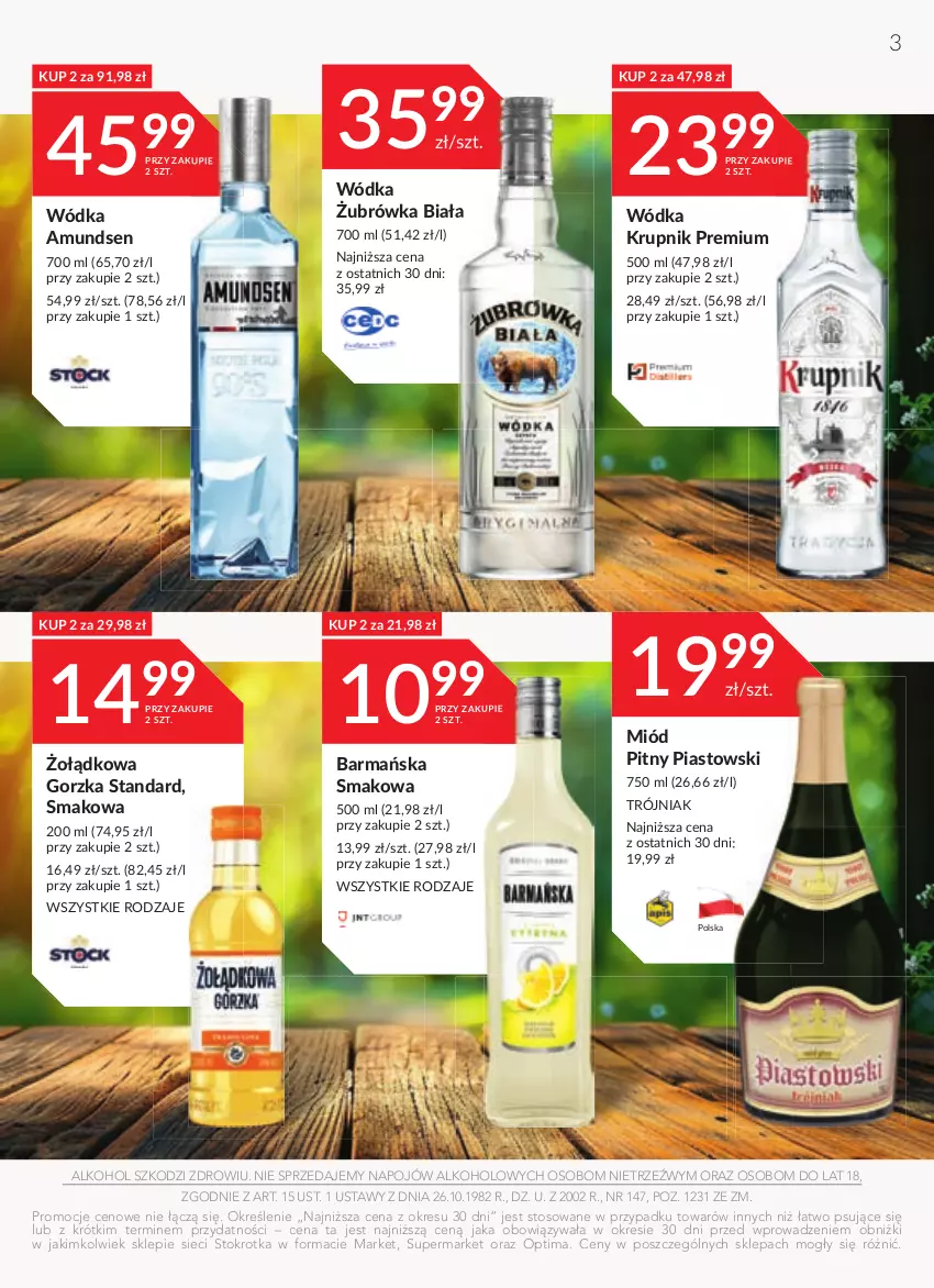 Gazetka promocyjna Stokrotka - Oferta alkoholowa - ważna 29.02 do 26.03.2024 - strona 3 - produkty: Amundsen, Krupnik, Miód, Miód pitny, Optima, Piast, Wódka