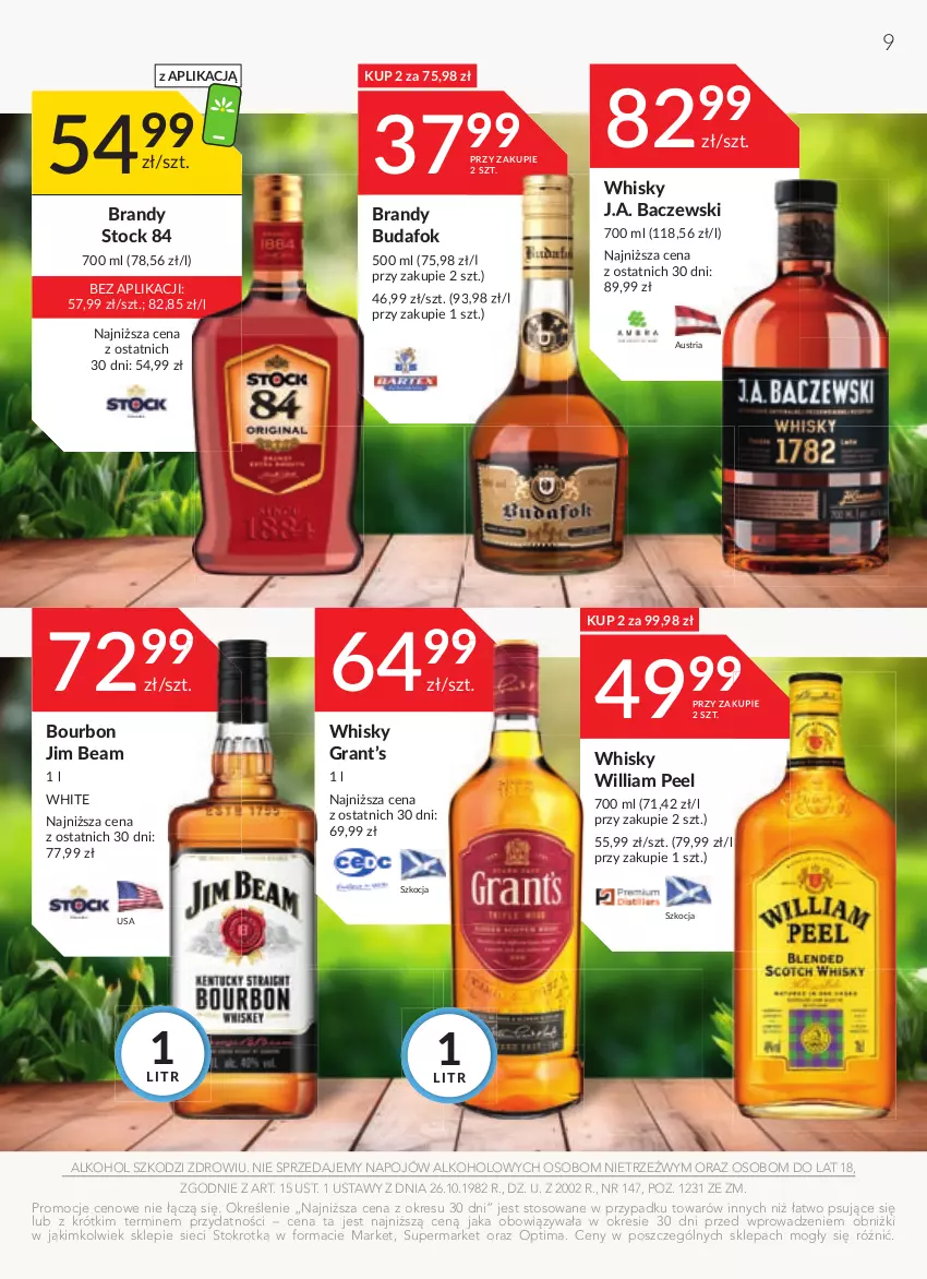 Gazetka promocyjna Stokrotka - Oferta alkoholowa - ważna 29.02 do 26.03.2024 - strona 9 - produkty: Bourbon, Brandy, Gra, Jim Beam, Koc, Optima, Stock, Whisky