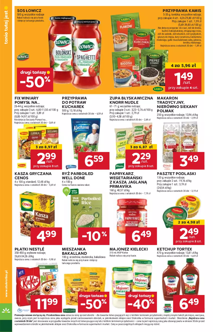 Gazetka promocyjna Stokrotka - Supermarket - ważna 20.02 do 26.02.2025 - strona 28 - produkty: Bakalland, Cenos, Gry, HP, Kamis, Kasza, Kasza gryczana, Ketchup, Knorr, Kucharek, Majonez, Makaron, Nestlé, Olma, Papryka, Paprykarz, Pasztet, Podlaski, Prima, Primavika, Przyprawa do potraw, Ryż, Ryż parboiled, Sos, Winiary, Zupa