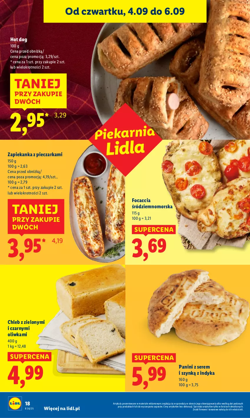 Gazetka promocyjna Lidl - GAZETKA - ważna 04.09 do 06.09.2025 - strona 22 - produkty: Chleb, Focaccia, Hot dog, Piec, Pieczarka, Ser, Zapiekanka