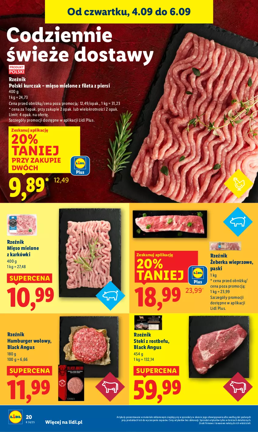 Gazetka promocyjna Lidl - GAZETKA - ważna 04.09 do 06.09.2025 - strona 24 - produkty: Burger, Hamburger, Kurczak, Lack, Mięso, Mięso mielone, Rostbef, Stek