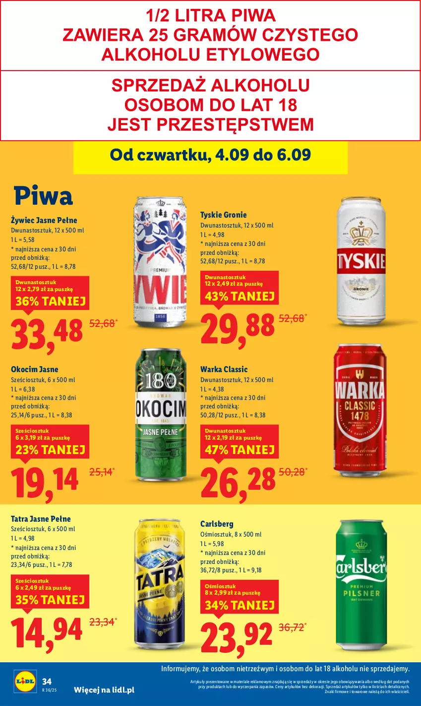 Gazetka promocyjna Lidl - GAZETKA - ważna 04.09 do 06.09.2025 - strona 40 - produkty: Carlsberg, Koc, Okocim, Piwa, Tatra, Tyskie, Warka