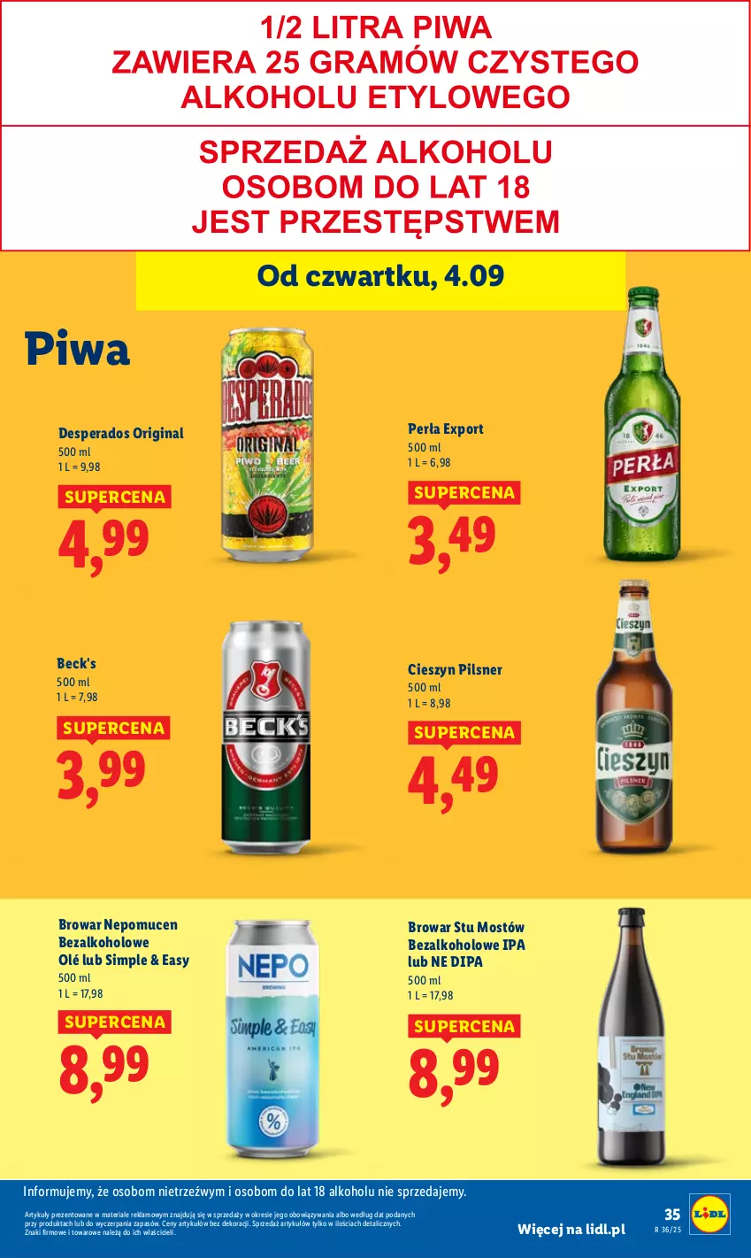 Gazetka promocyjna Lidl - GAZETKA - ważna 04.09 do 06.09.2025 - strona 41 - produkty: Desperados, Gin, Perła, Piwa, Por