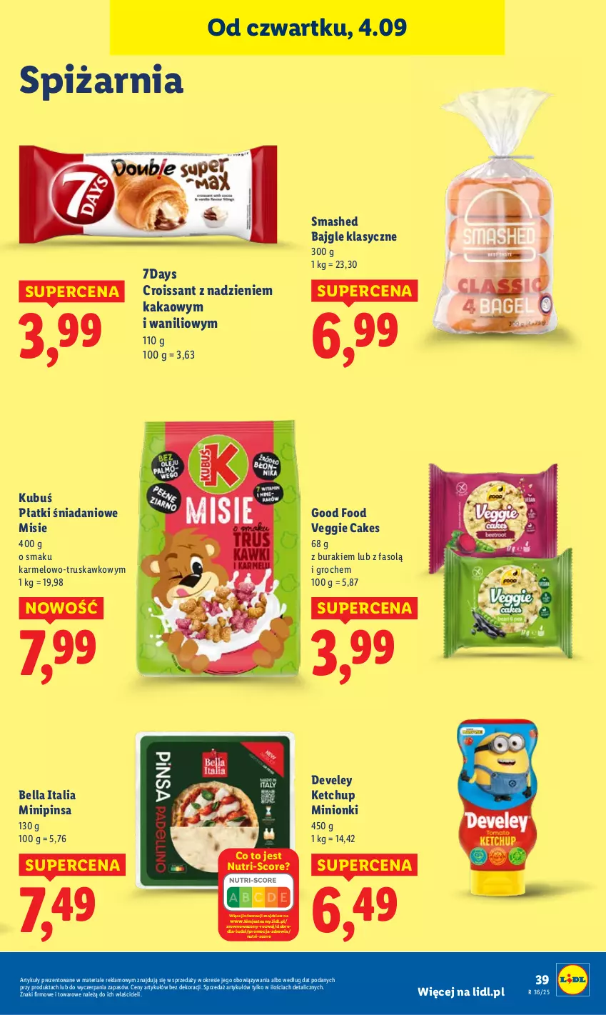 Gazetka promocyjna Lidl - GAZETKA - ważna 04.09 do 06.09.2025 - strona 45 - produkty: Bajgle, Bell, Bella, Buraki, Croissant, Danio, Fa, Groch, Kakao, Ketchup, Kubuś, Wazon