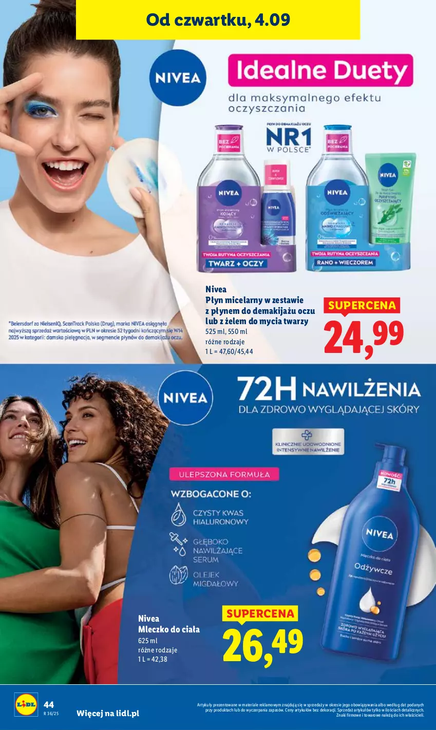 Gazetka promocyjna Lidl - GAZETKA - ważna 04.09 do 06.09.2025 - strona 52 - produkty: Makijaż, Mleczko, Mleczko do ciała, Nivea, Płyn micelarny