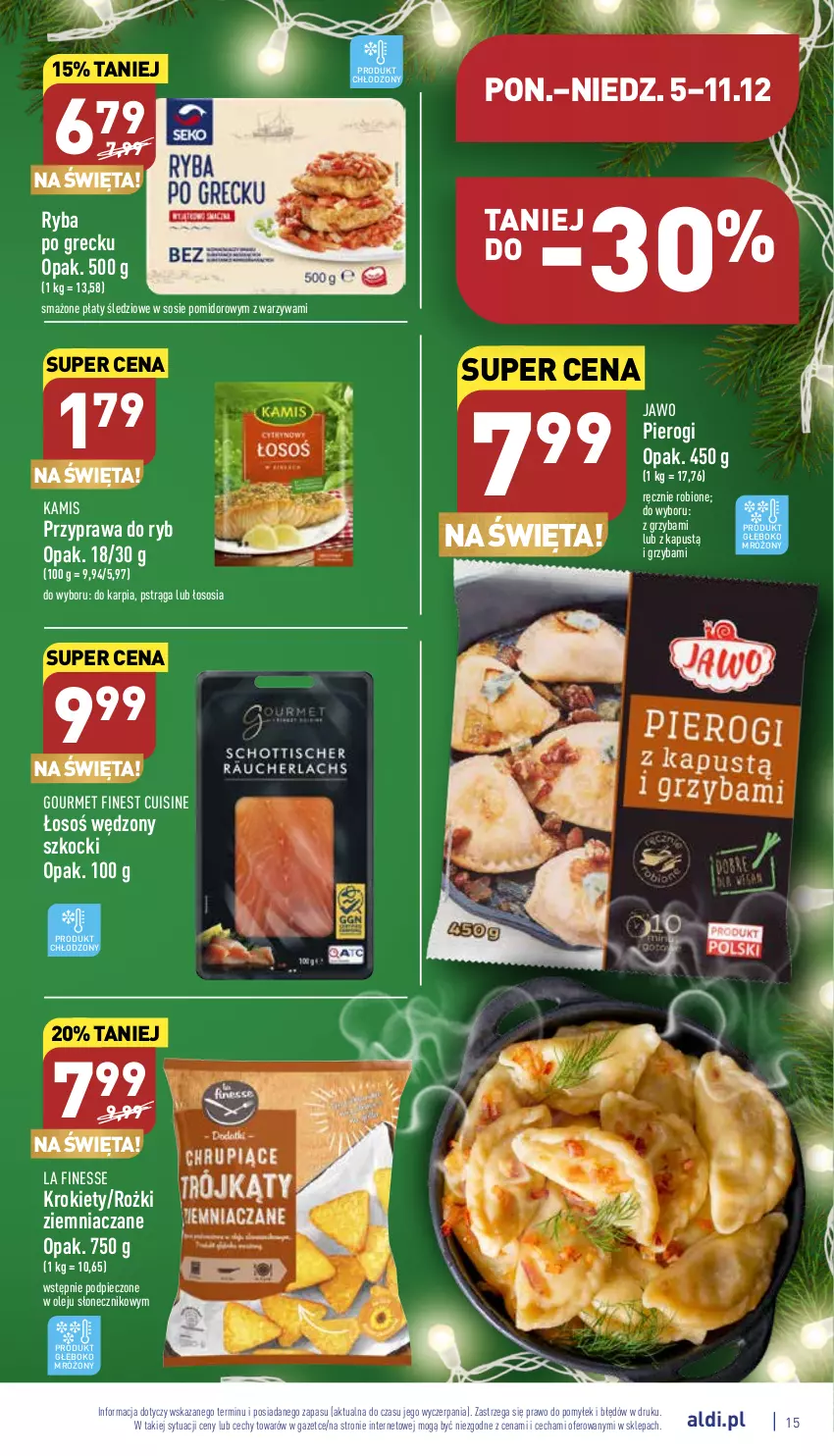 Gazetka promocyjna Aldi - Pełny katalog - ważna 05.12 do 11.12.2022 - strona 15 - produkty: Kamis, Kapustą, Karp, Koc, Krokiety, Olej, Piec, Pierogi, Płaty śledziowe, Pstrąg, Ryba, Ryba po grecku, Sos, Warzywa