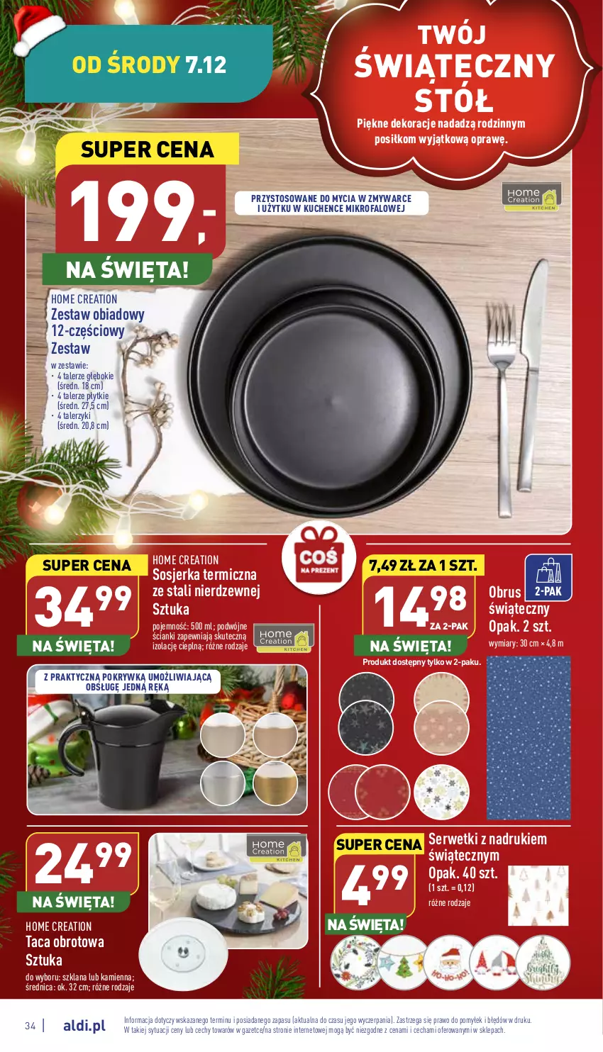 Gazetka promocyjna Aldi - Pełny katalog - ważna 05.12 do 11.12.2022 - strona 34 - produkty: Fa, LANA, Obrus, Ser, Serwetki, Sos, Stół, Taca, Talerz, Talerzyk