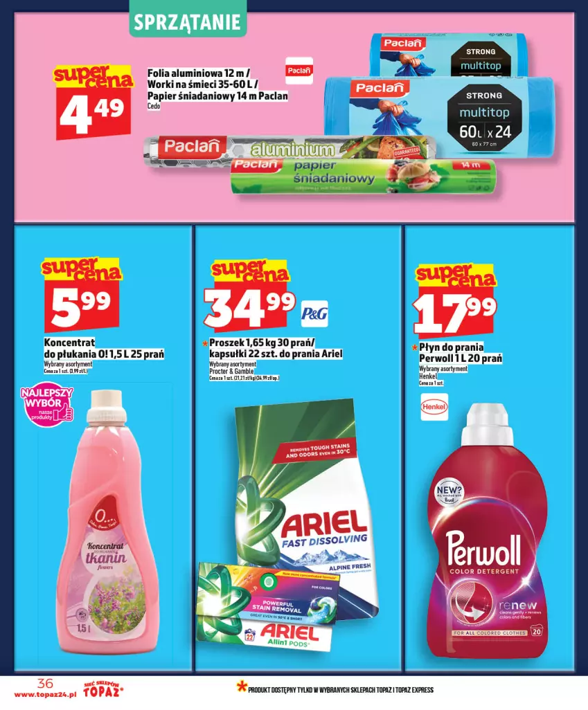 Gazetka promocyjna Topaz - Gazetka - ważna 07.05 do 13.05.2026 - strona 36 - produkty: Ariel, Danio, Folia aluminiowa, Papier, Top, Worki na śmiec, Worki na śmieci