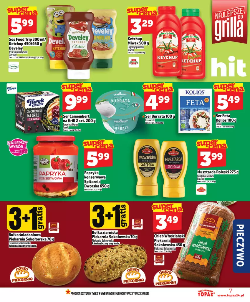 Gazetka promocyjna Topaz - Gazetka - ważna 07.05 do 13.05.2026 - strona 7 - produkty: Bułka, Burrata, Danio, Feta, Gra, Mus, Musztarda, Ser, Sok, Top