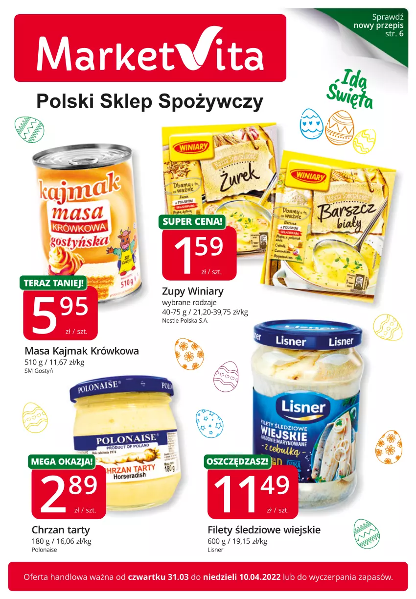 Gazetka promocyjna Market Vita - Gazetka promocyjna – Marketvita - ważna 31.03 do 10.04.2022 - strona 1 - produkty: Chrzan, Lisner, Ser, Tera, Winiary