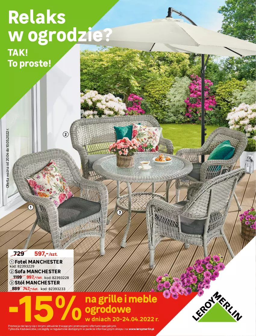 Gazetka promocyjna Leroy Merlin - Gazetka Leroy Merlin - ważna 20.04 do 10.05.2022 - strona 1 - produkty: Fa, Fotel, Grill, Meble, Sofa, Stół