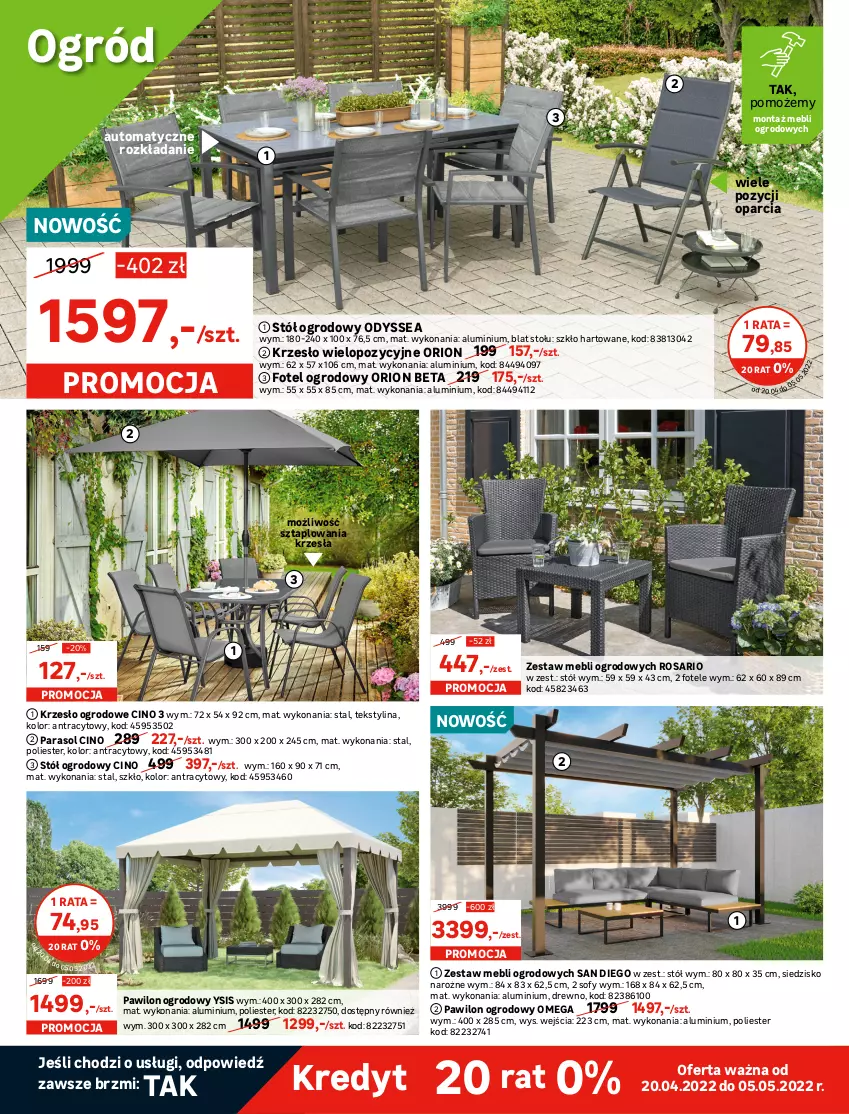 Gazetka promocyjna Leroy Merlin - Gazetka Leroy Merlin - ważna 20.04 do 10.05.2022 - strona 2 - produkty: Fotel, Gra, Grill, Grill gazowy, Huśtawka, Kosz, Krzesło, Krzesło ogrodowe, Napoje, Ogród, Palenisko, Parasol, Poduszka, Pokrowiec, Pokrywa, Por, Siedzisko, Sok, Stół, Stolik, Termometr, Wełna