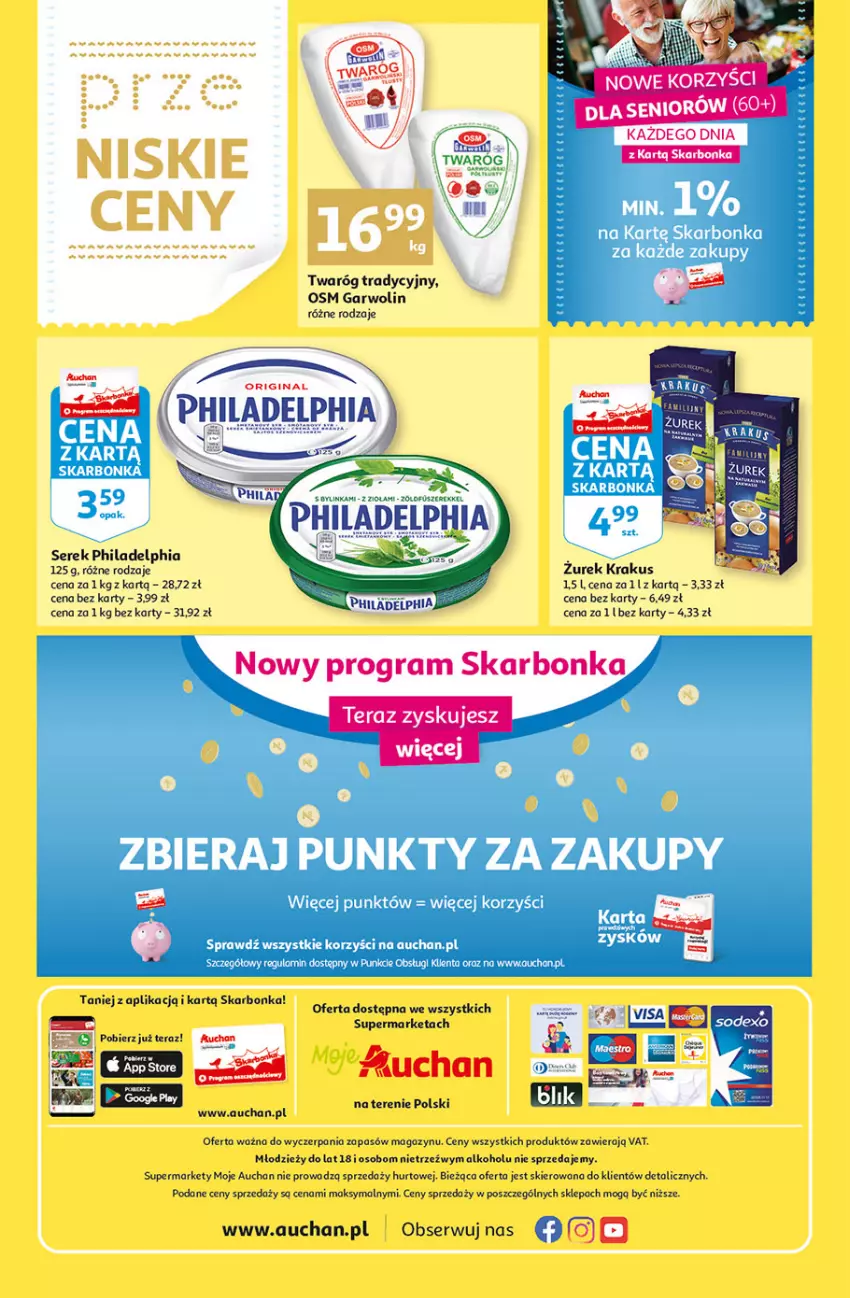 Gazetka promocyjna Auchan - Tygodniowe przeNISKIE CENY Moje Auchan - ważna 07.04 do 16.04.2022 - strona 4 - produkty: Gin, Inka, Krakus, Philadelphia, Ser, Serek, Twaróg