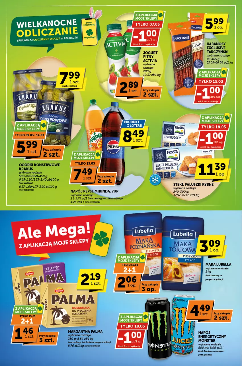 Gazetka promocyjna ABC - ważna 07.03 do 19.03.2024 - strona 2 - produkty: 7up, Activia, Bell, Bella, Jogurt, Jogurt pitny, Kabanos, Krakus, Lubella, Mąka, Mirinda, Mus, Napój, Ogórki konserwowe, Palma, Pepsi, Ser, Stek, Tarczyński