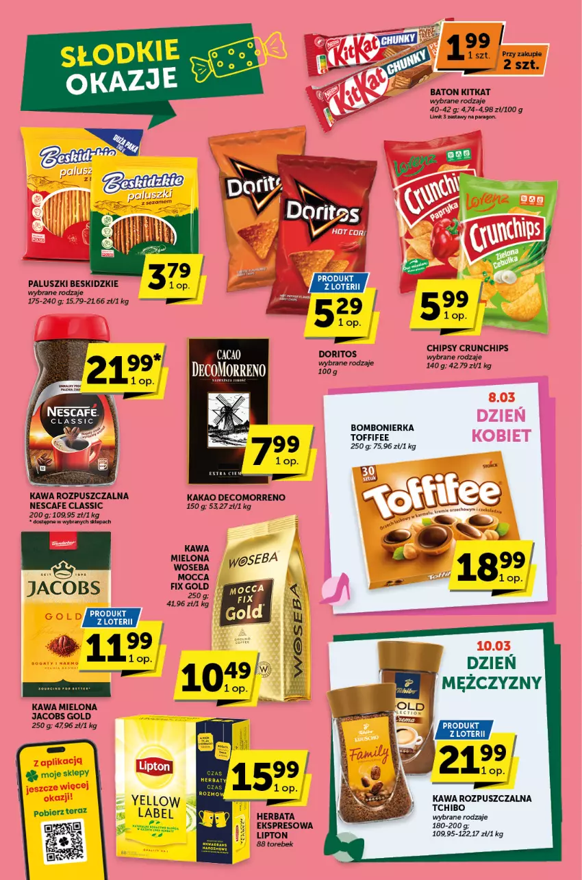 Gazetka promocyjna ABC - ważna 07.03 do 19.03.2024 - strona 6 - produkty: Baton, Beskidzki, Chipsy, Crunchips, Herbata, Jacobs, Kakao, Kawa, Kawa mielona, Kawa rozpuszczalna, Lipton, Tchibo, Tera, Toffifee, Woseba