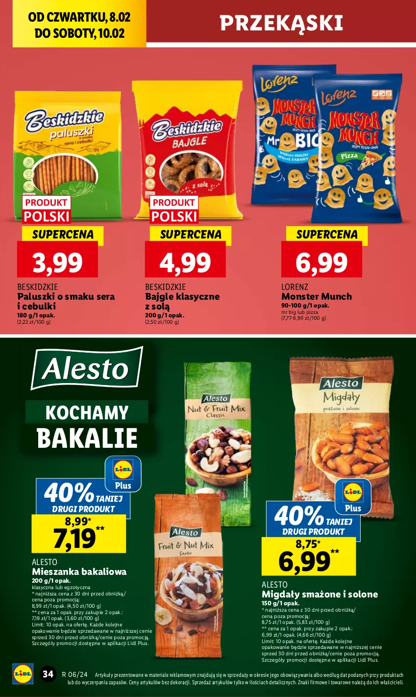 Gazetka promocyjna Lidl - GAZETKA - ważna 08.02 do 10.02.2024 - strona 40 - produkty: Bajgle, Beskidzki, Beskidzkie paluszki, Koc, Lorenz, Mieszanka bakaliowa, Migdały, Monster Munch, Olej, Pizza, Ser