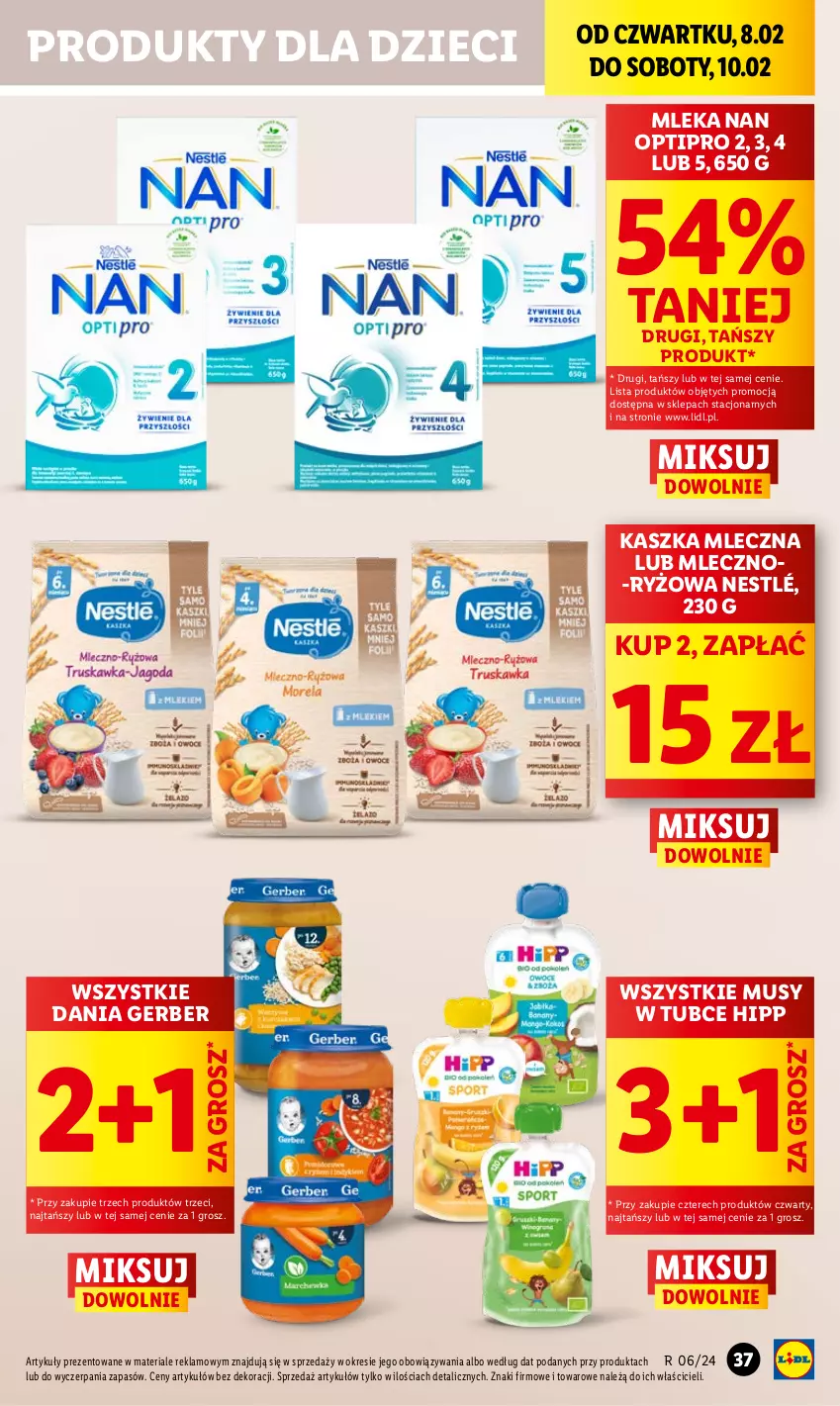 Gazetka promocyjna Lidl - GAZETKA - ważna 08.02 do 10.02.2024 - strona 47 - produkty: Dzieci, Gerber, HiPP, Mus, NAN Optipro, Nestlé, Ryż