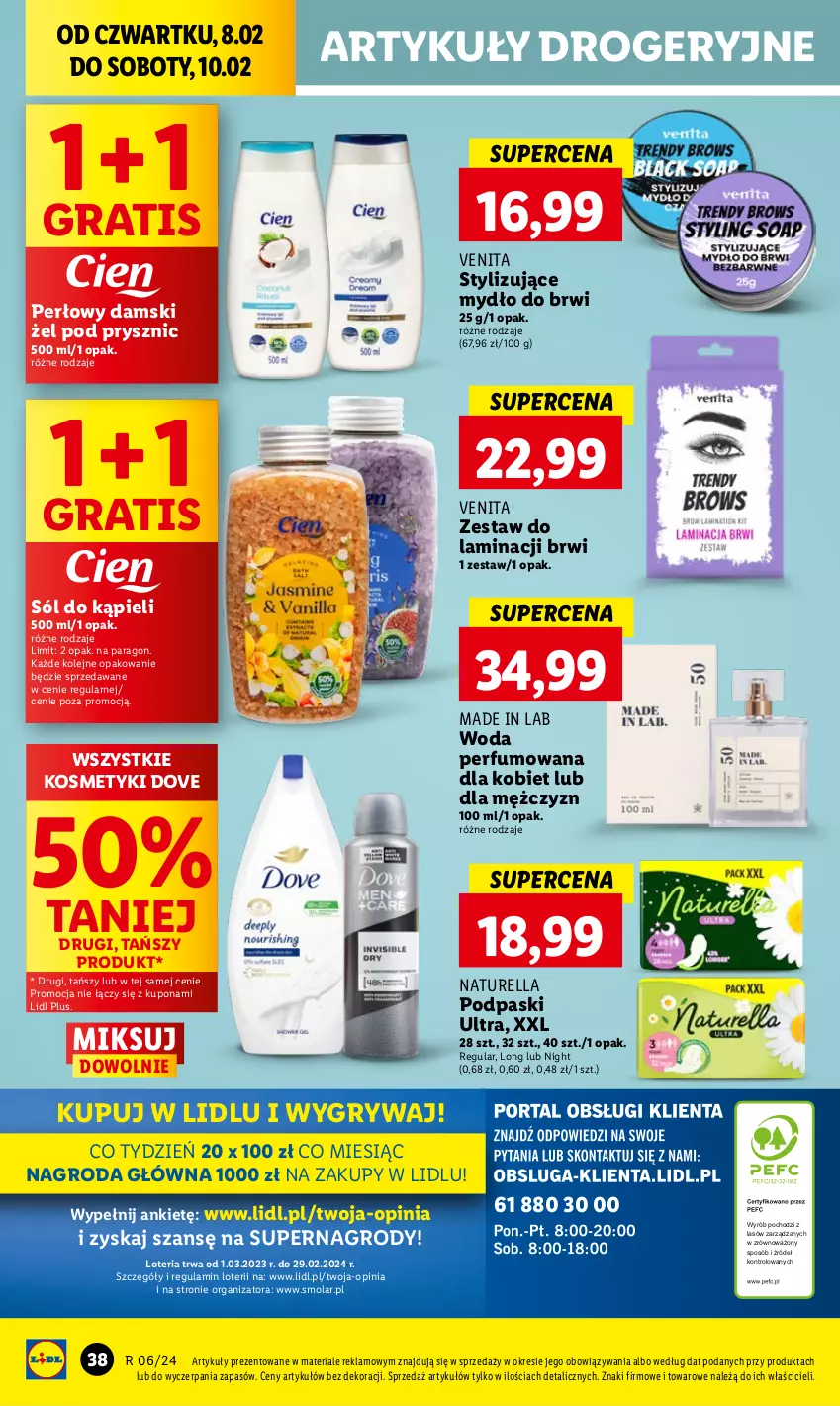 Gazetka promocyjna Lidl - GAZETKA - ważna 08.02 do 10.02.2024 - strona 48 - produkty: Dove, Gra, Gry, Mola, Mydło, Naturell, Naturella, Olej, Perfum, Podpaski, Sól, Sól do kąpieli, Woda, Woda perfumowana