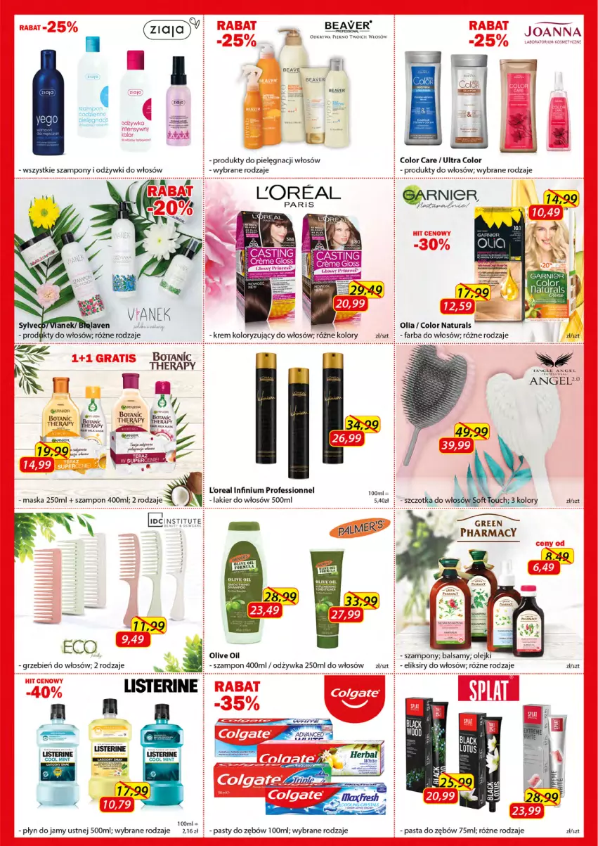 Gazetka promocyjna Kosmyk - Gazetka - ważna 07.05 do 31.05.2021 - strona 2 - produkty: Beaver, Fa, Farba do włosów, Garnier, Gin, Green pharmacy, Joanna, Krem koloryzujący do włosów, Lakier, Lakier do włosów, Listerine, Maska, Odżywka, Olej, Pasta do zębów, Szampon, Szczotka, Szczotka do włosów, Ziaja