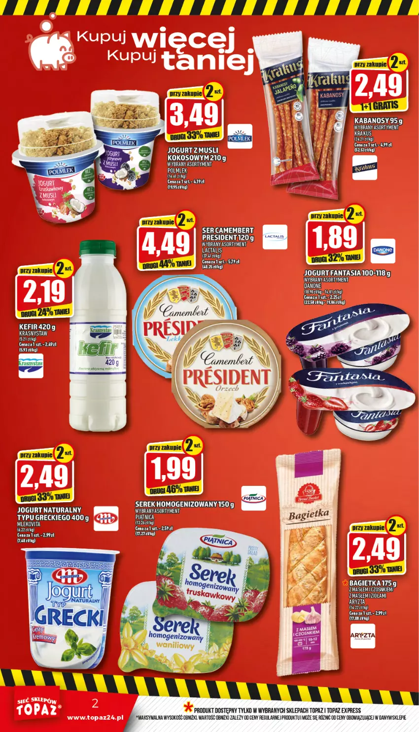 Gazetka promocyjna Topaz - Gazetka - ważna 28.07 do 03.08.2022 - strona 2 - produkty: Bagietka, Fa, Fanta, Jogurt, Kabanos, Krakus, Sok, Top