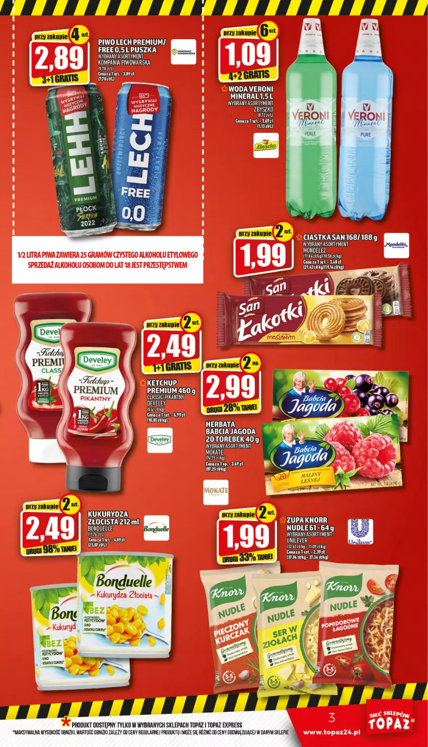 Gazetka promocyjna Topaz - Gazetka - ważna 28.07 do 03.08.2022 - strona 3 - produkty: Bonduelle, Gra, Ketchup, Kukurydza, Lech Premium, Piwo, Sok, Top