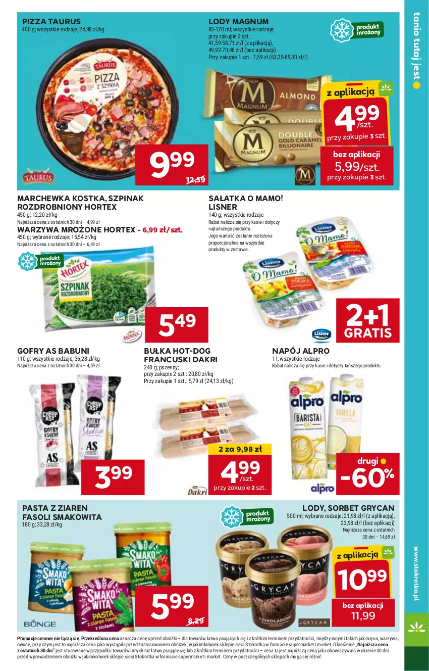 Gazetka promocyjna Stokrotka - Supermarket - ważna 16.05 do 22.05.2024 - strona 27 - produkty: Alpro, Babuni, Bułka, Fa, Gofry, Gra, Gry, Hortex, Lisner, Lody, Marchewka, Napój, Pizza, Sałat, Sałatka, Smakowita, Szpinak, Warzywa